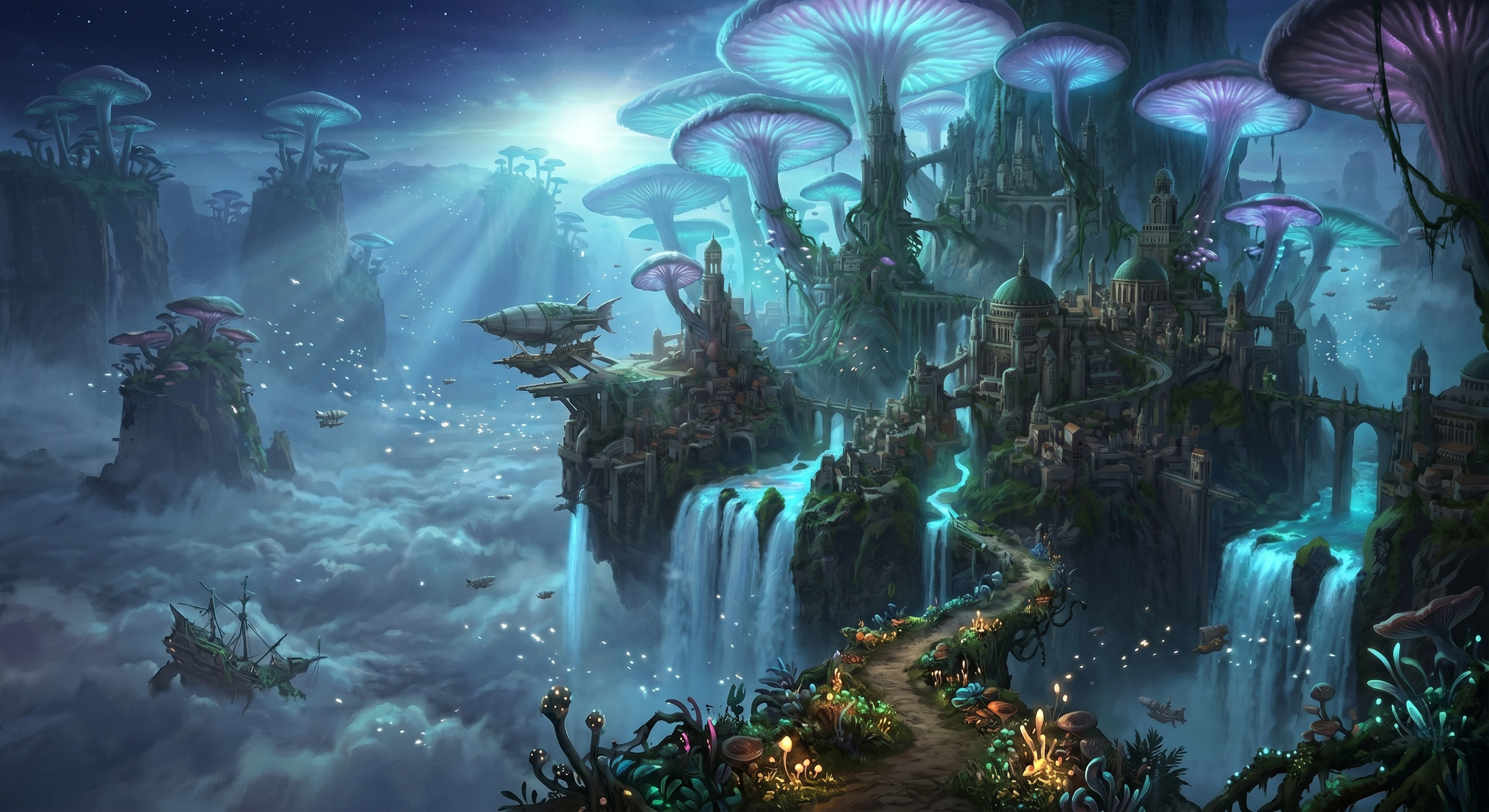 Example image for the prompt: Bioluminescent alien forest